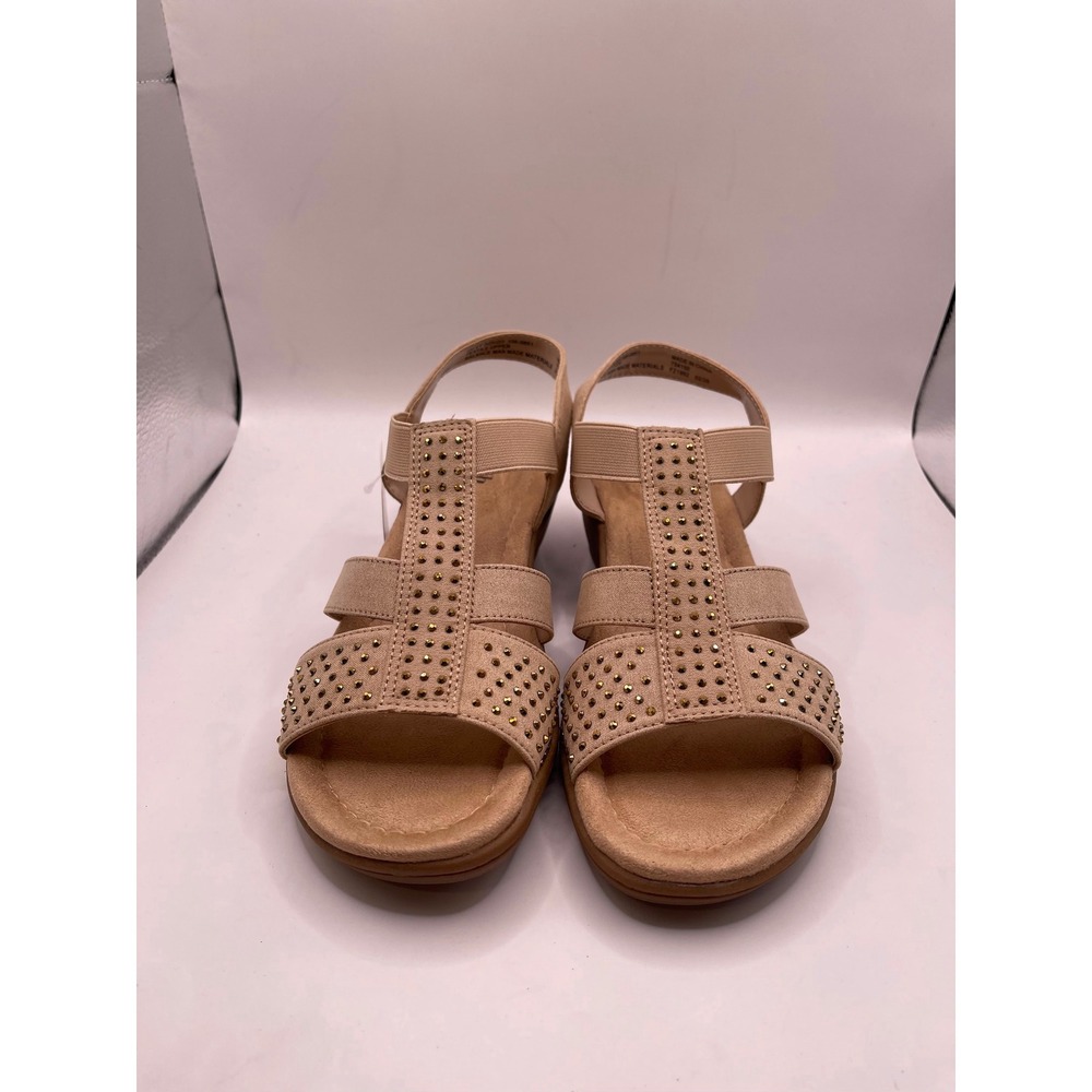 East 5th Indigo Nude Wedge Sandals Studded Strappy Memory Foam Shoes Womens 6M